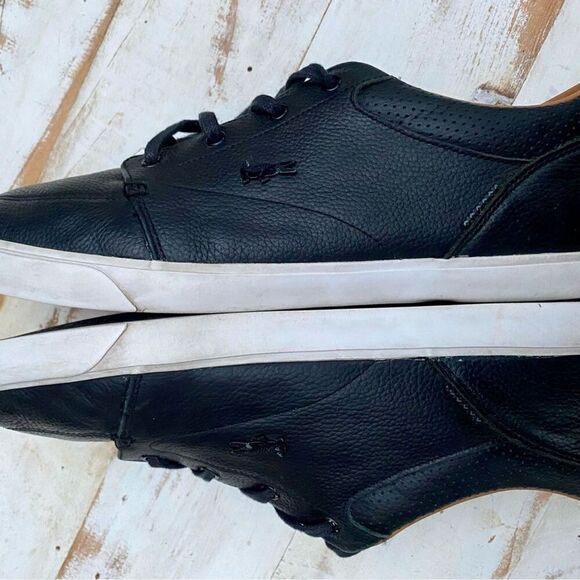 LACOSTE men’s Bayliss Black leather casual Sneakers sz 11.5 preppy classic EUC - Picture 8 of 14
